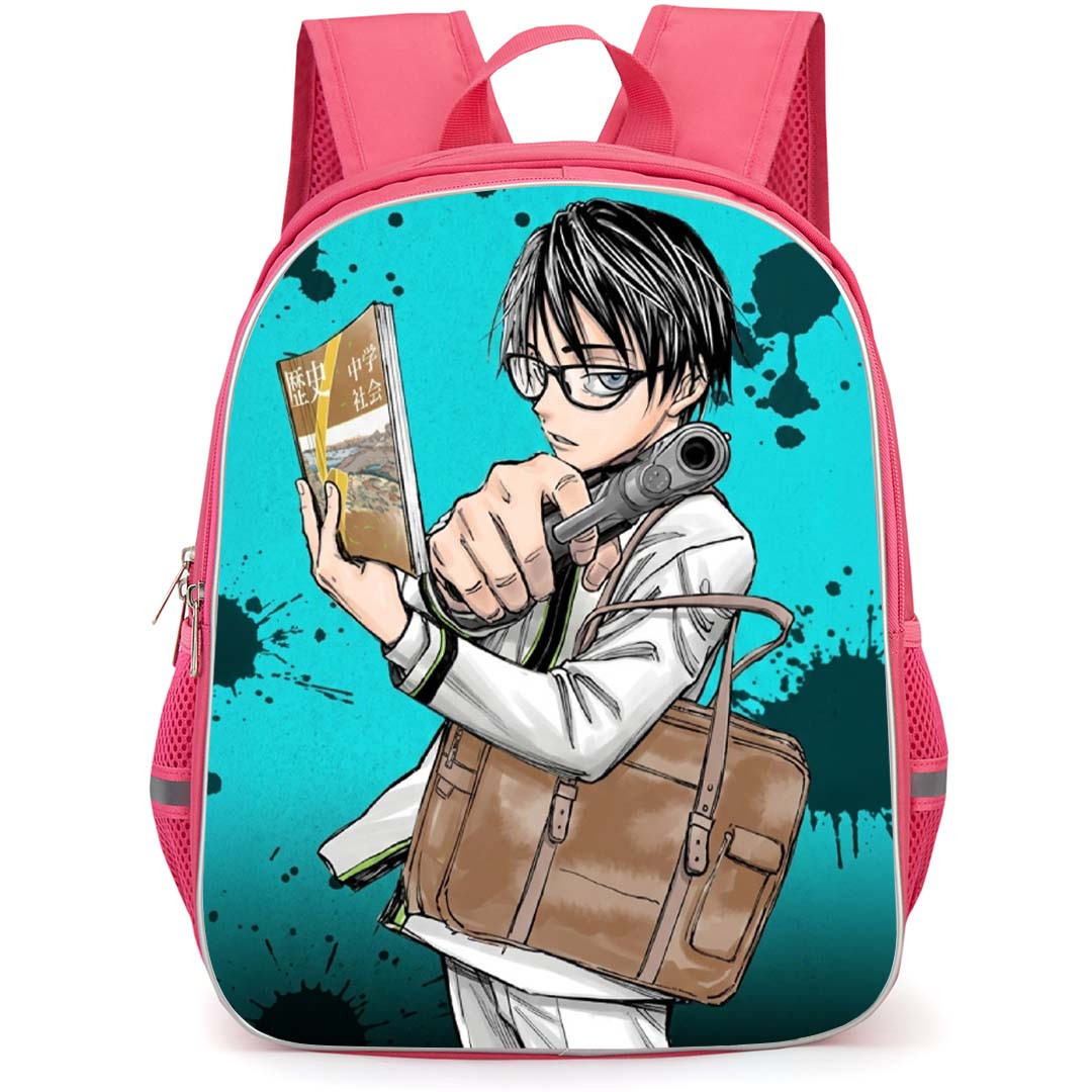 Kill Blue Juzo Ogami Backpack School Bag StudentPack - Juzo Ogami Holding Book Pistol Portrait