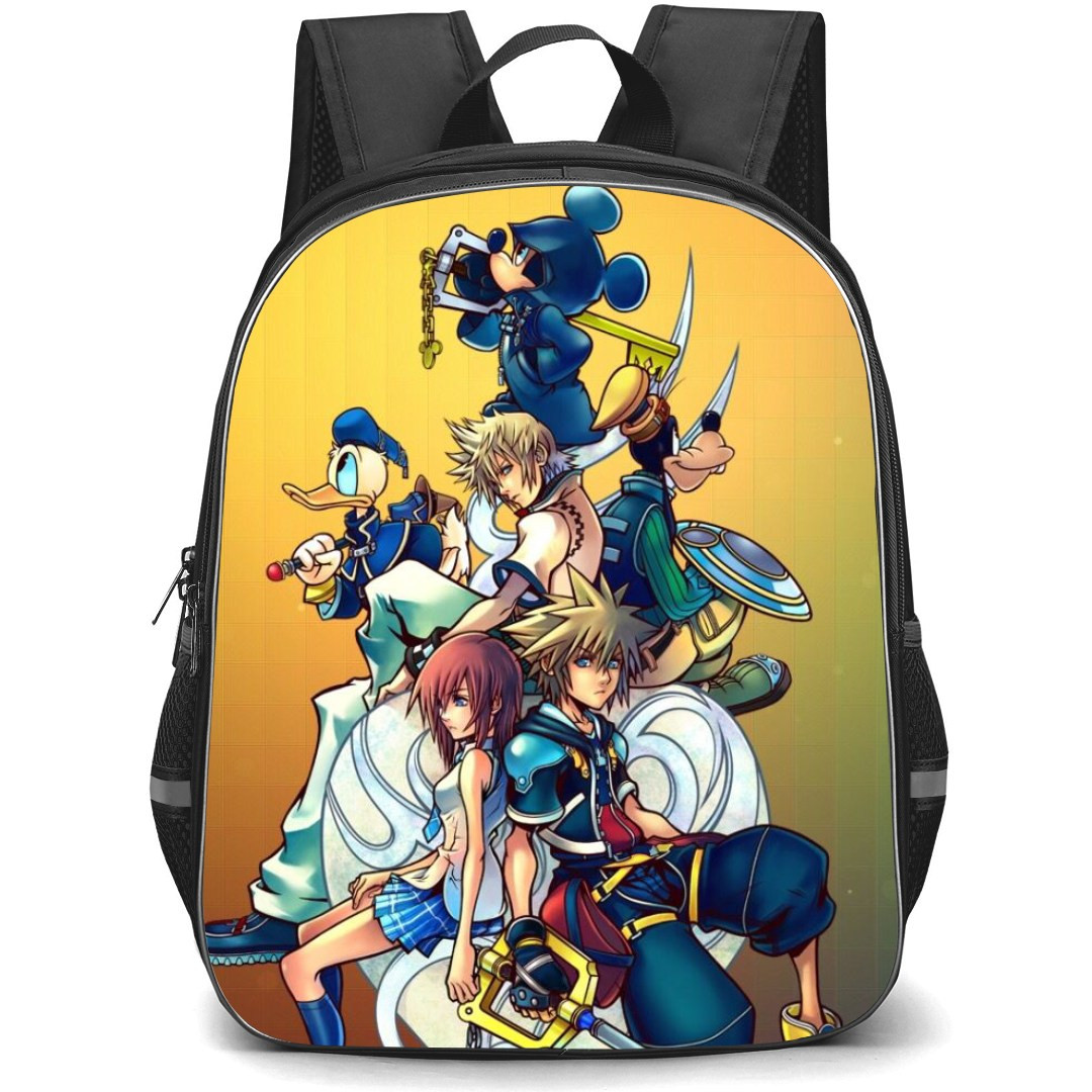 Kingdom Hearts Backpack StudentPack - Characters Sitting Back to Back Yellow Background