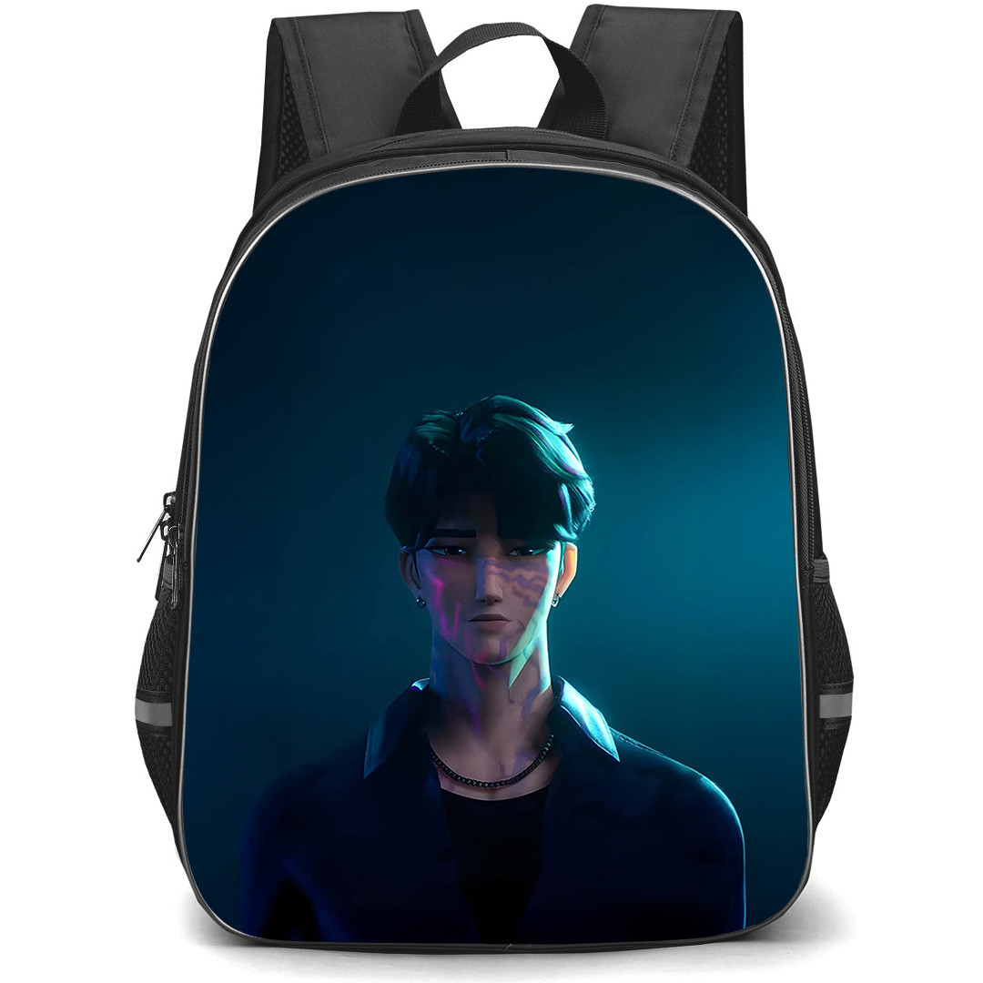 Kpop Demon Hunters Jinu Backpack School Bag StudentPack - Kpop Demon Hunters Jinu Turning Demon Black Green Background