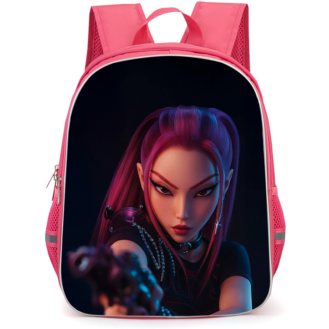 Kpop Demon Hunters Mira Backpack School Bag StudentPack - Kpop Demon Hunters Mira Holds Gokdo Black Background