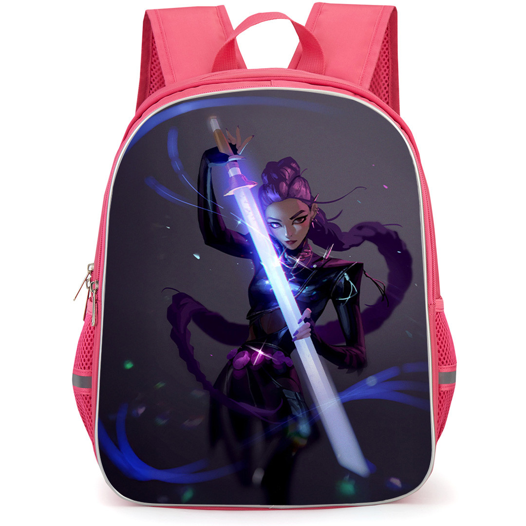 Kpop Demon Hunters Rumi Backpack School Bag StudentPack - Kpop Demon Hunters Rumi Holds Glowing Saingeom Black Background