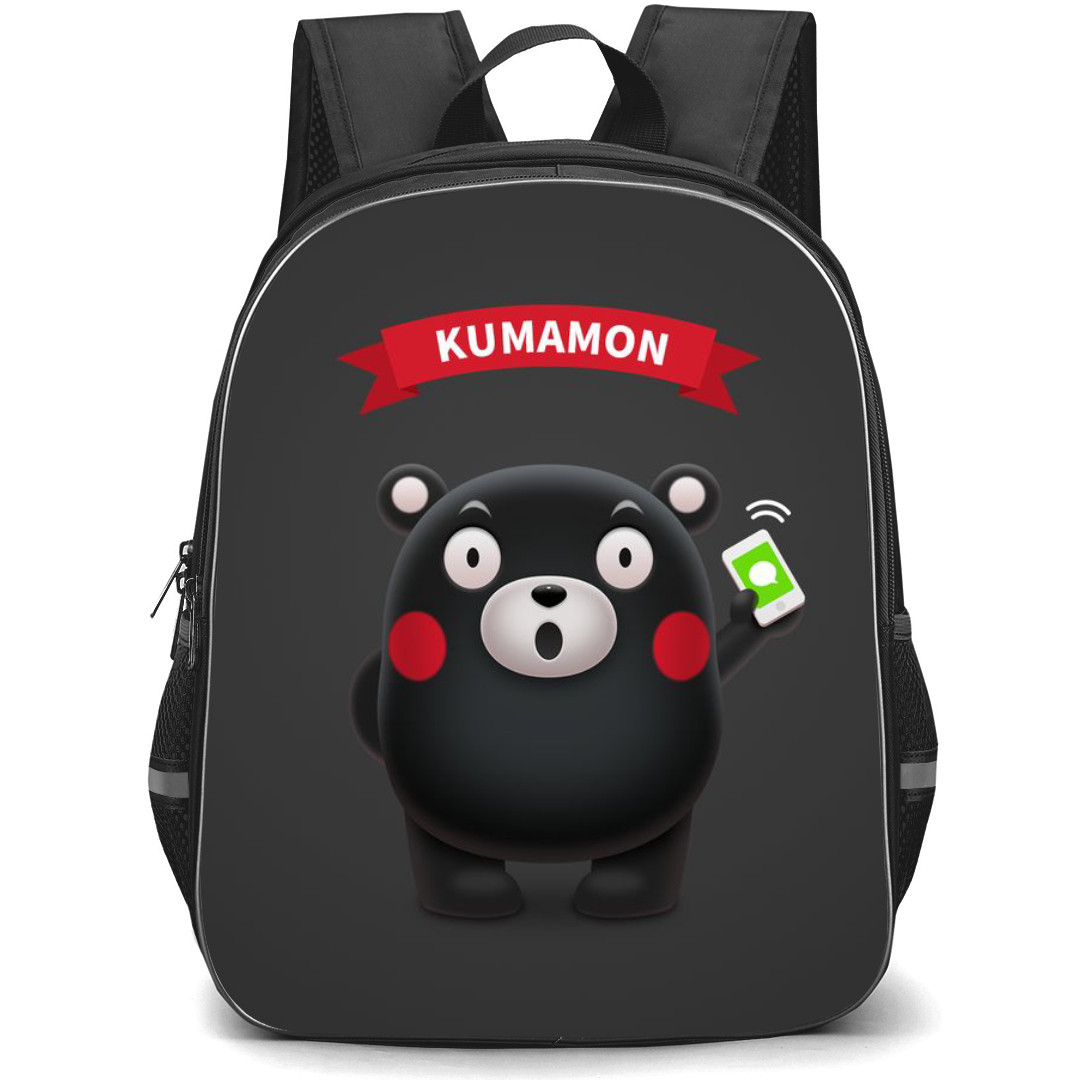 Kumamon Backpack StudentPack - Kumamon Black Chibi Show Mobile Chat with Black Background