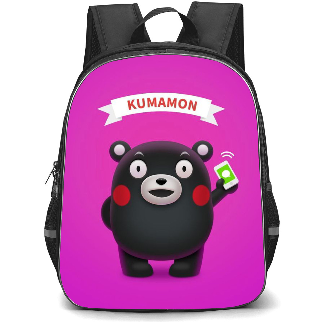 Kumamon Backpack StudentPack - Kumamon Chibi Show Mobile Chat with Purple Background
