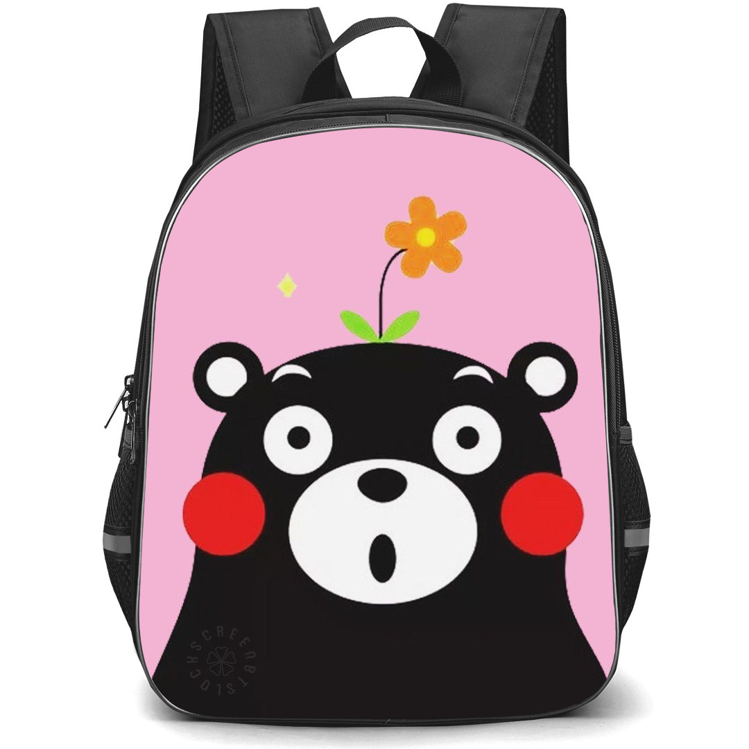 Kumamon Backpack StudentPack - Kumamon Flower on Head and Pink Background