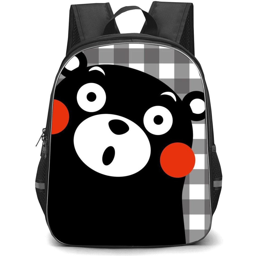 Kumamon Backpack StudentPack - Kumamon Give Shocking Expression on Check Pattern Background