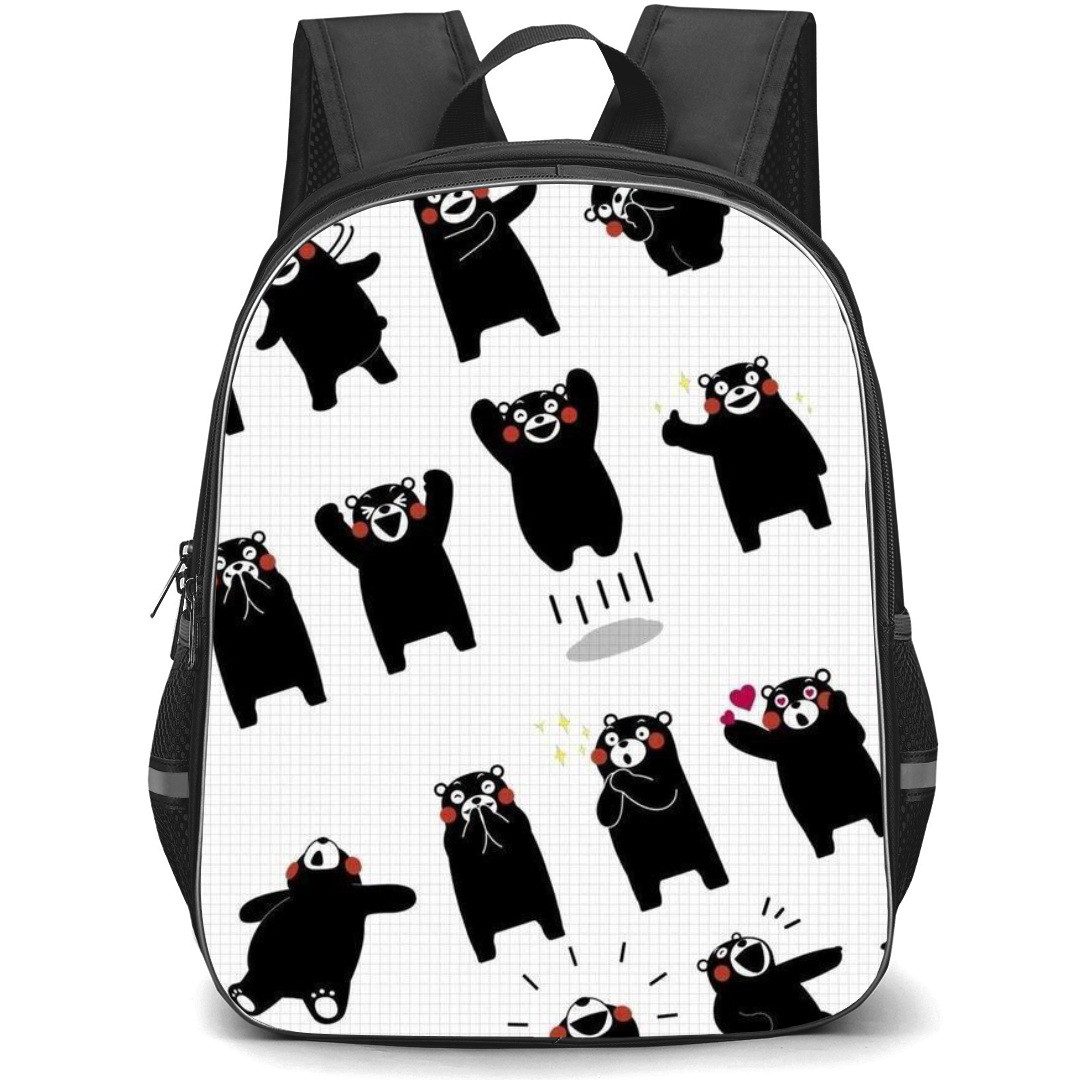 Kumamon Backpack StudentPack - Kumamon Many Cute Expressions Stickers on Check Line Background