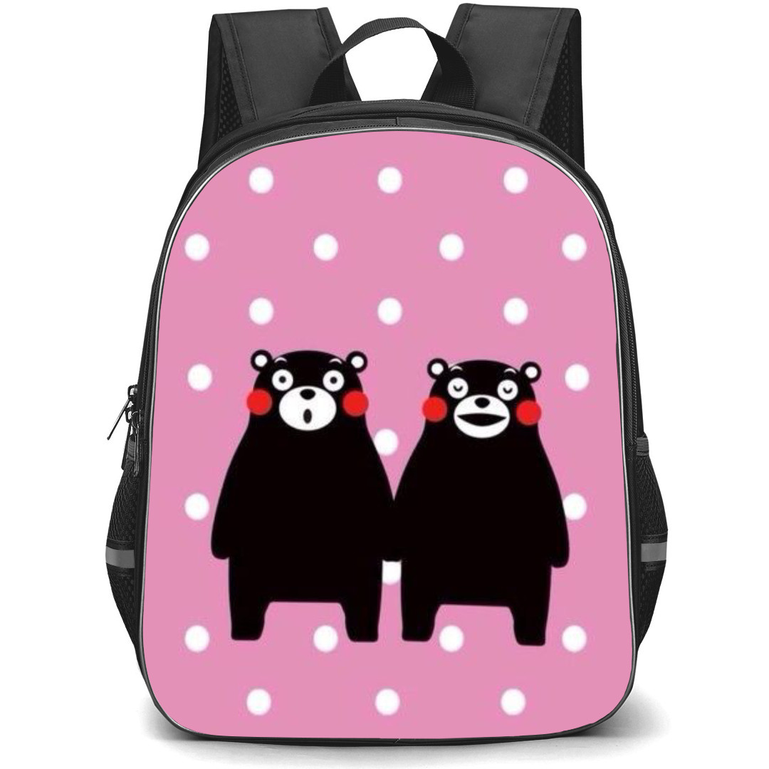 Kumamon Backpack StudentPack - Kumamon Mascot Bear Different Mouth on Pink Background