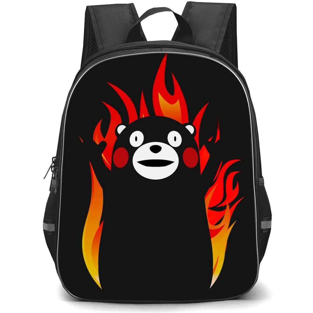 Kumamon Backpack StudentPack - Kumamon Mascot Black Bear on Fire Background