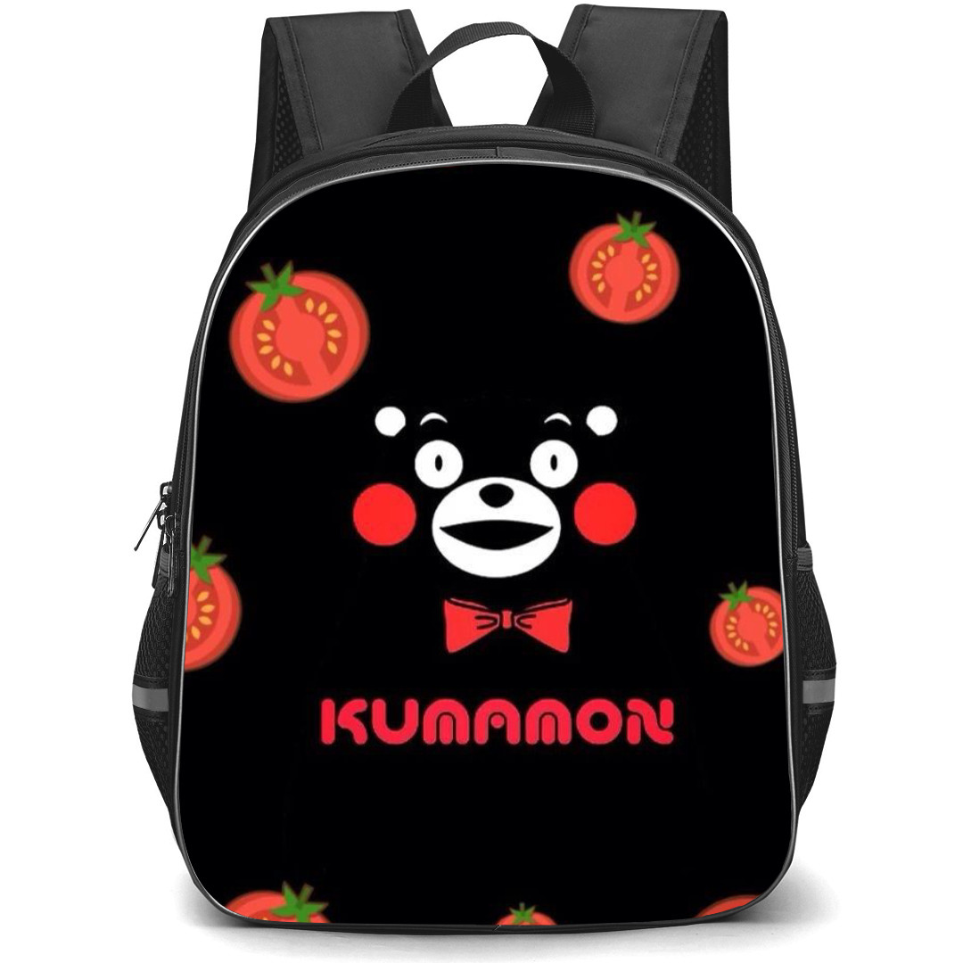 Kumamon Backpack StudentPack - Kumamon Mascot Cute Face with Tomato Pattern Background