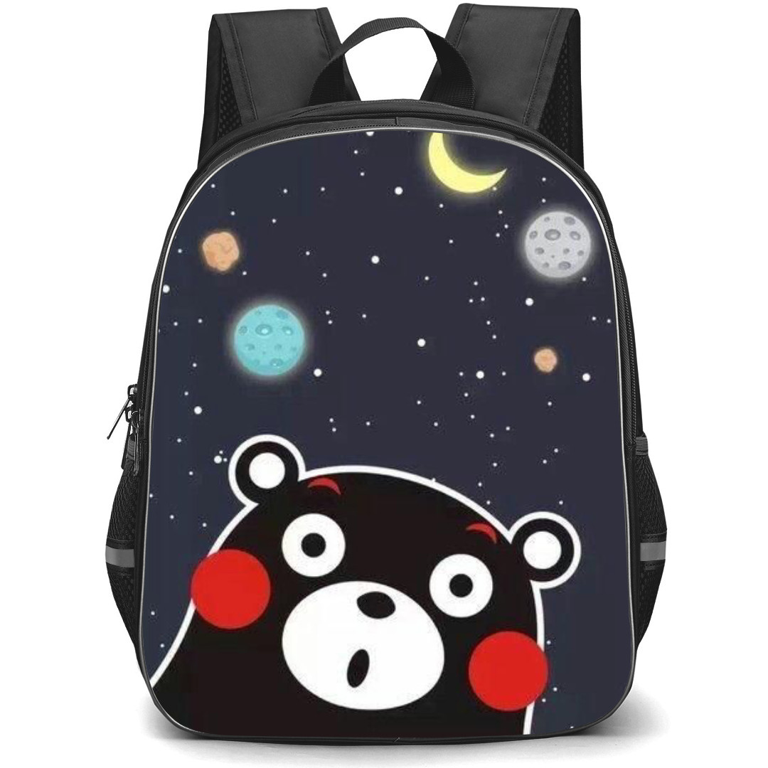 Kumamon Backpack StudentPack - Kumamon Mascot Shocking Expression with Space Pattern Background