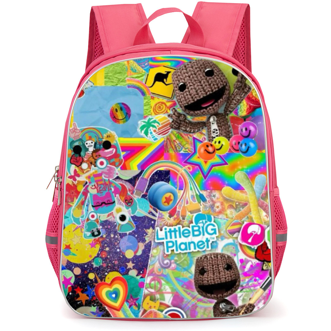LittleBigPlanet Backpack School Bag StudentPack - LittleBigPlanet Characters Crayon Colorful Collage
