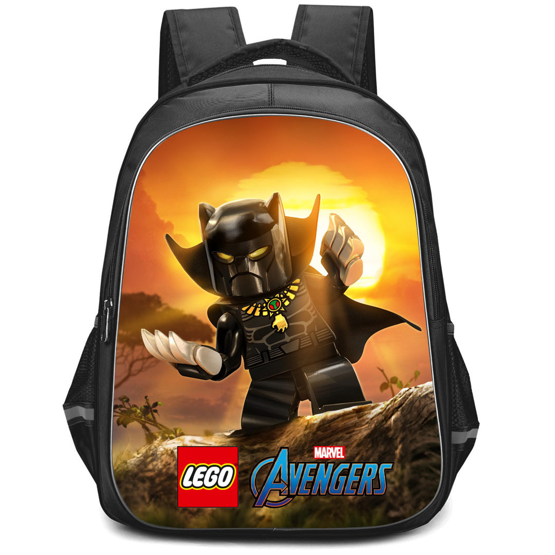 LEGO Marvel Avengers Black Panther Backpack StudentPack - Black Panther Classic Black Standing On Sunset Background
