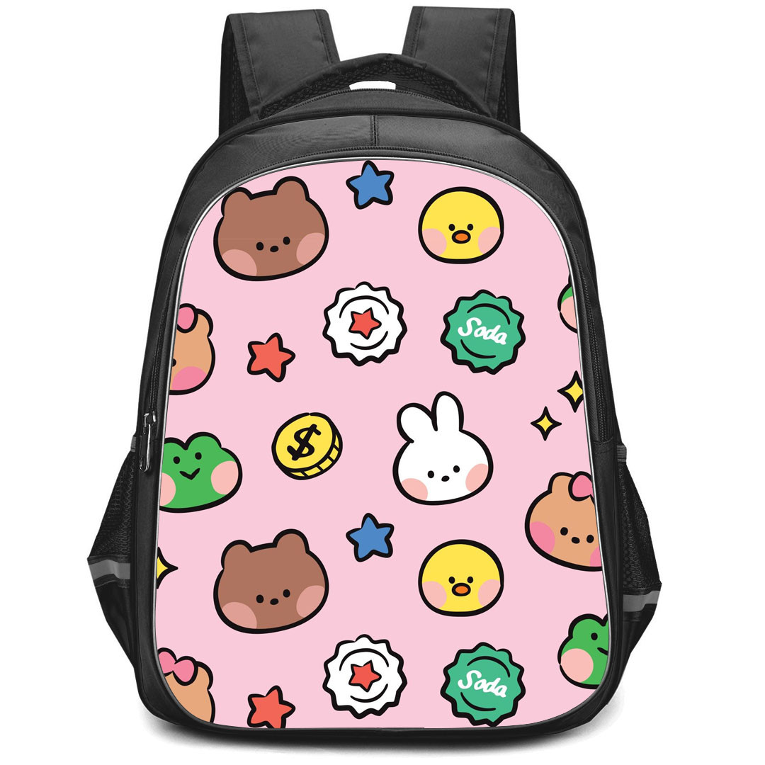 Lines Friends Backpack StudentPack - Lines Friends Avatar Pattern Art On Pink Background
