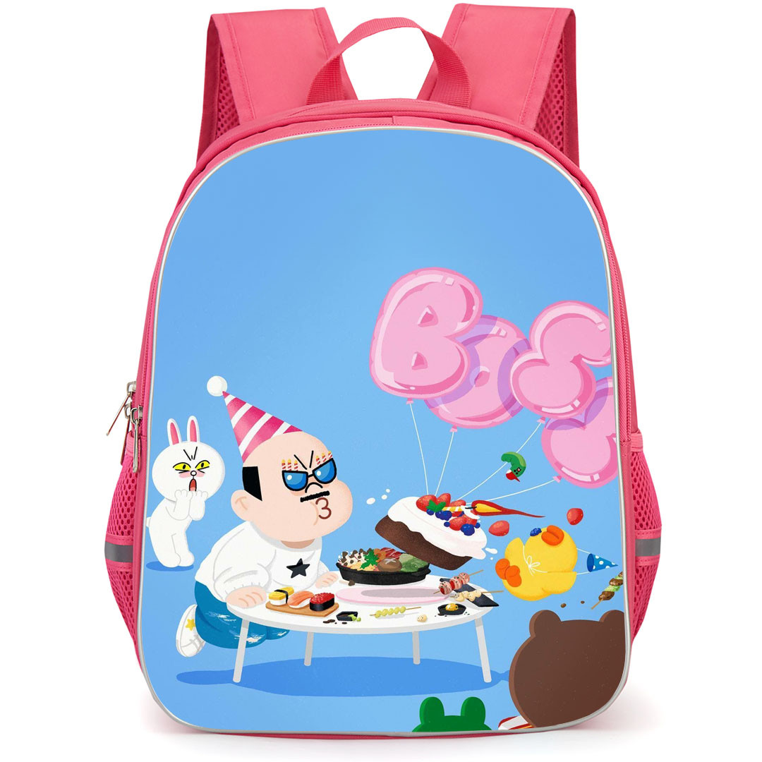 Lines Friends Boss Backpack StudentPack - Boss Celebrating Boss Day on Blue Background