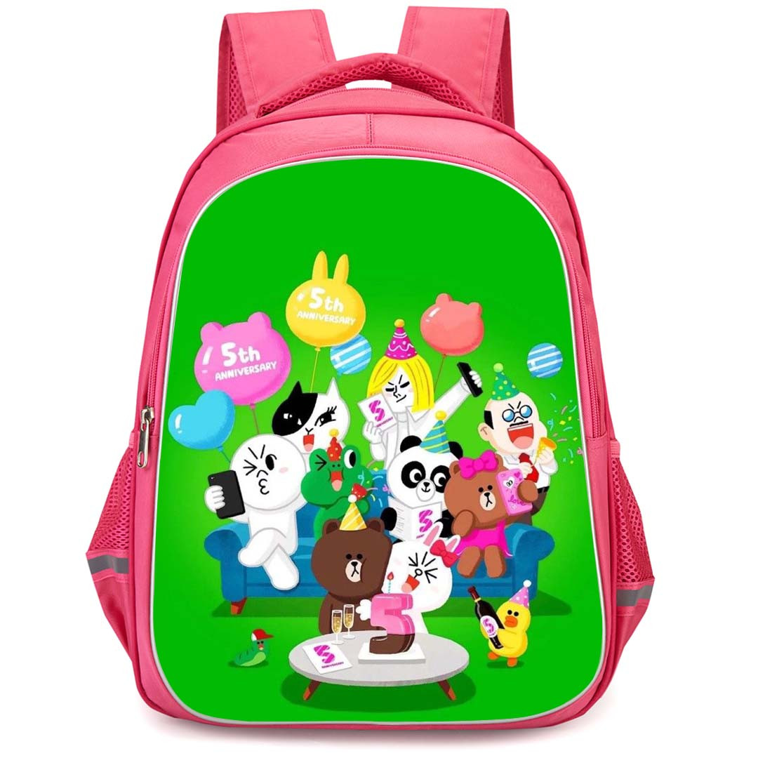 Lines Friends Backpack StudentPack - Lines Friends Brown And Cony 5th Anniversary Green Background