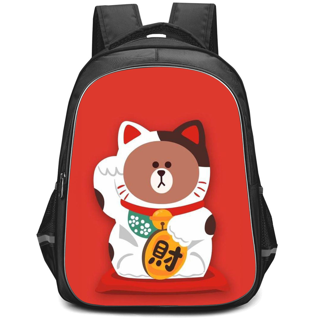 Lines Friends Brown Backpack StudentPack - Brown Astronaut On Red Background