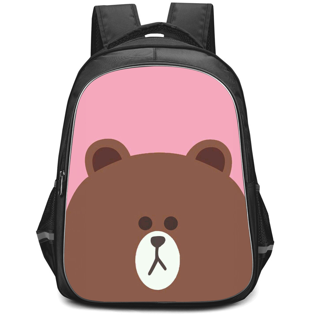 Lines Friends Brown Backpack StudentPack - Brown Avatar On Pink Background