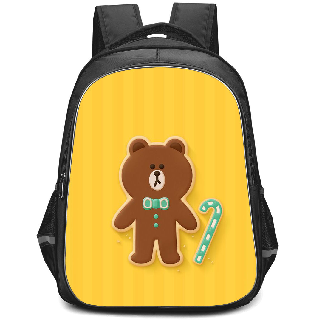 Lines Friends Brown Backpack StudentPack - Brown Cookie On Yellow Background