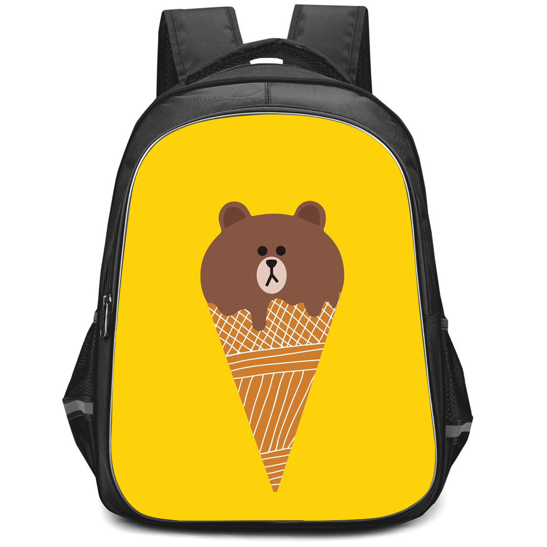 Lines Friends Brown Backpack StudentPack - Brown Ice Cream On Yellow Background