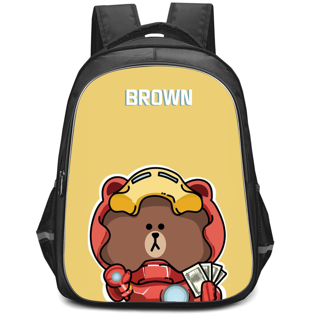 Lines Friends Brown Backpack StudentPack - Brown Iron Man Holding Dollars On Yellow Background