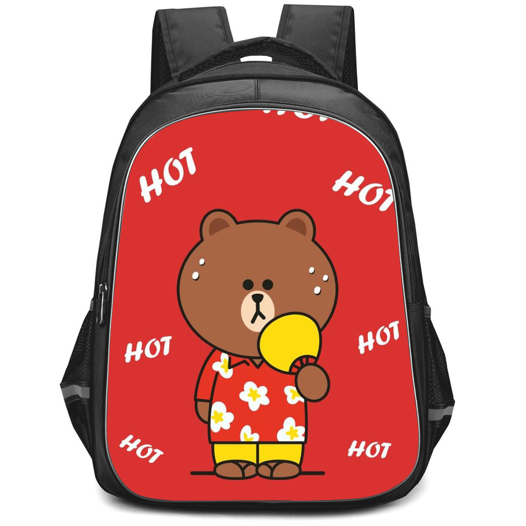 Lines Friends Brown Backpack StudentPack - Brown Standing Hot Red Background