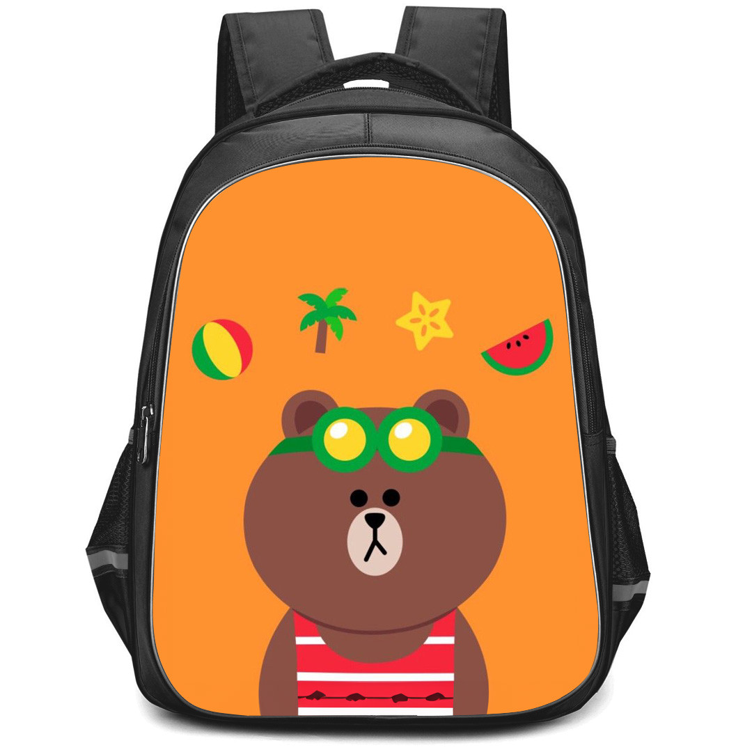 Lines Friends Brown Backpack StudentPack - Brown Summer Vibes Orange Background