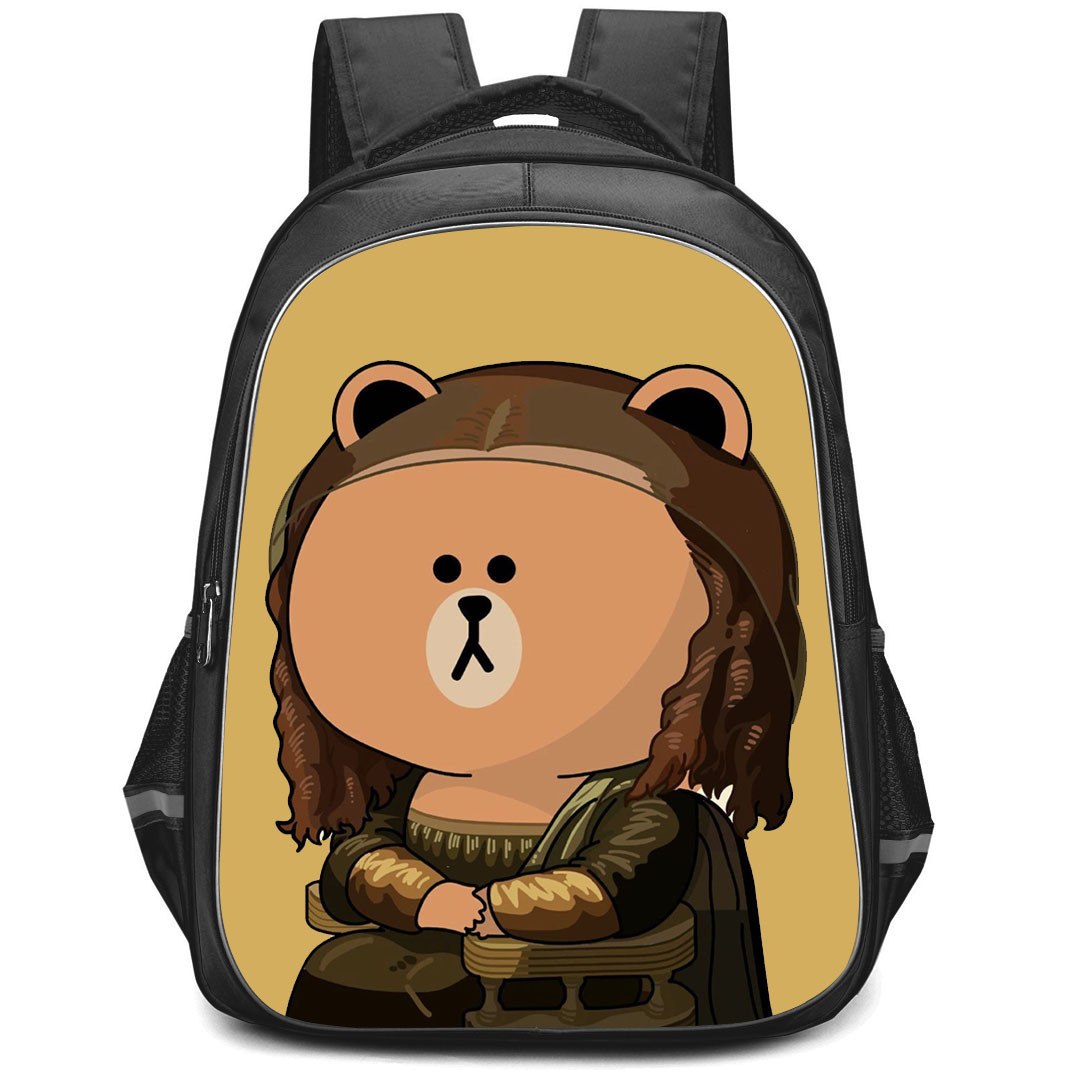 Lines Friends Brown Backpack StudentPack - Brown Crossover With Mona Lisa Portrait