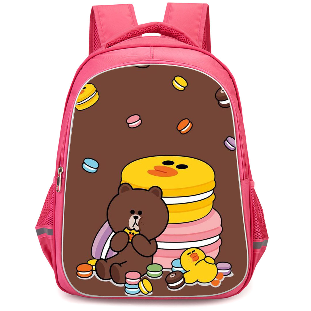 Lines Friends Backpack StudentPack - Lines Friends Brown Eating Cookies On Brown Background