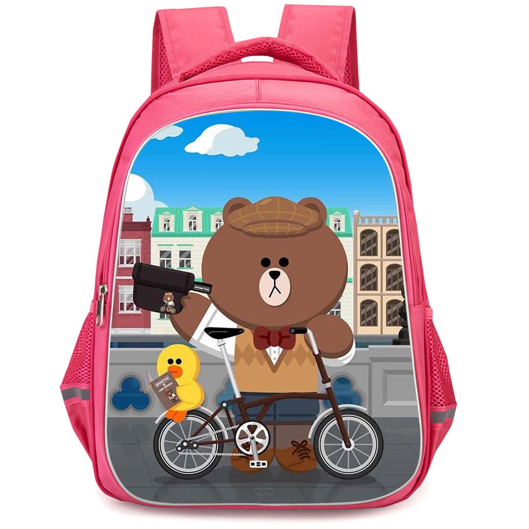 Lines Friends Backpack StudentPack - Lines Friends Brown And Sally Riding Cycle In London City