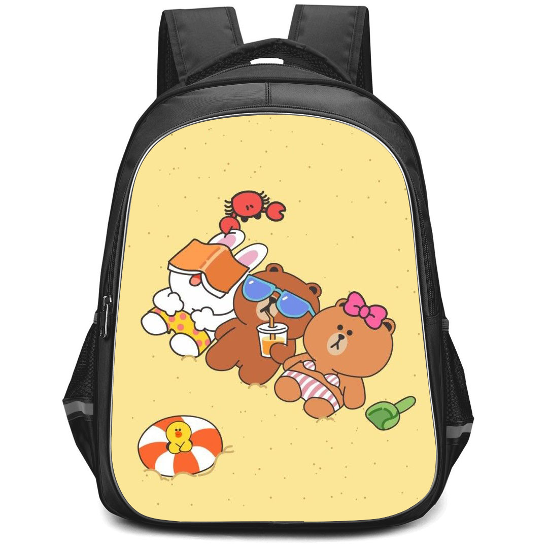 Lines Friends Backpack StudentPack - Lines Friends Cony Brown And Choco Taking Sun Bath Poster
