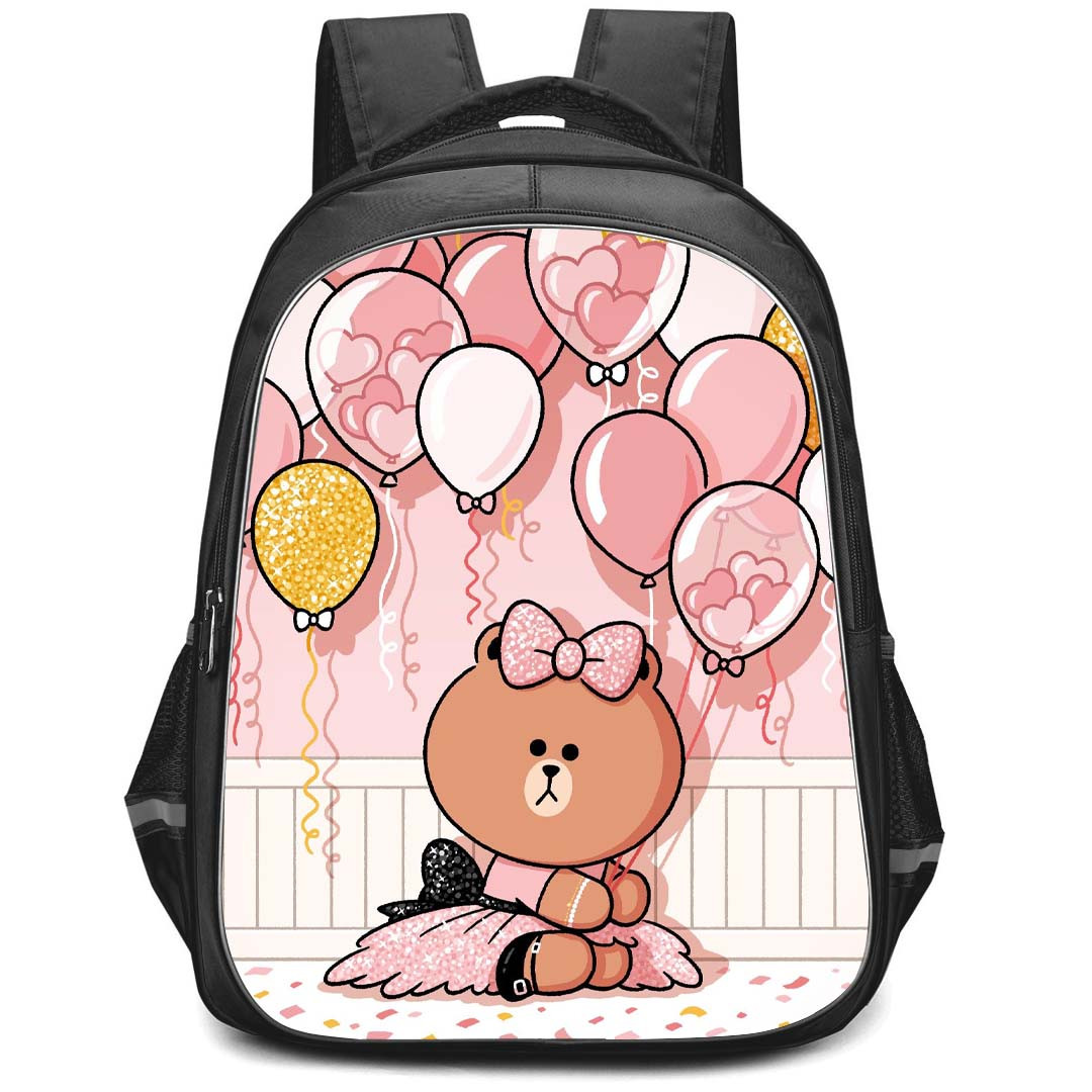Lines Friends Choco Backpack StudentPack - Choco Birthday Balloon Pink Background