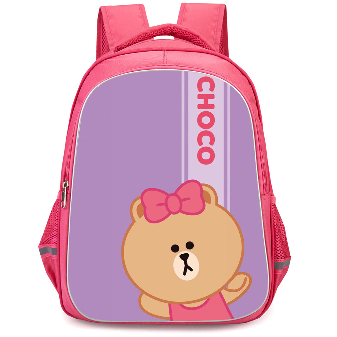 Lines Friends Choco Backpack StudentPack - Choco On Pink Stripe Background
