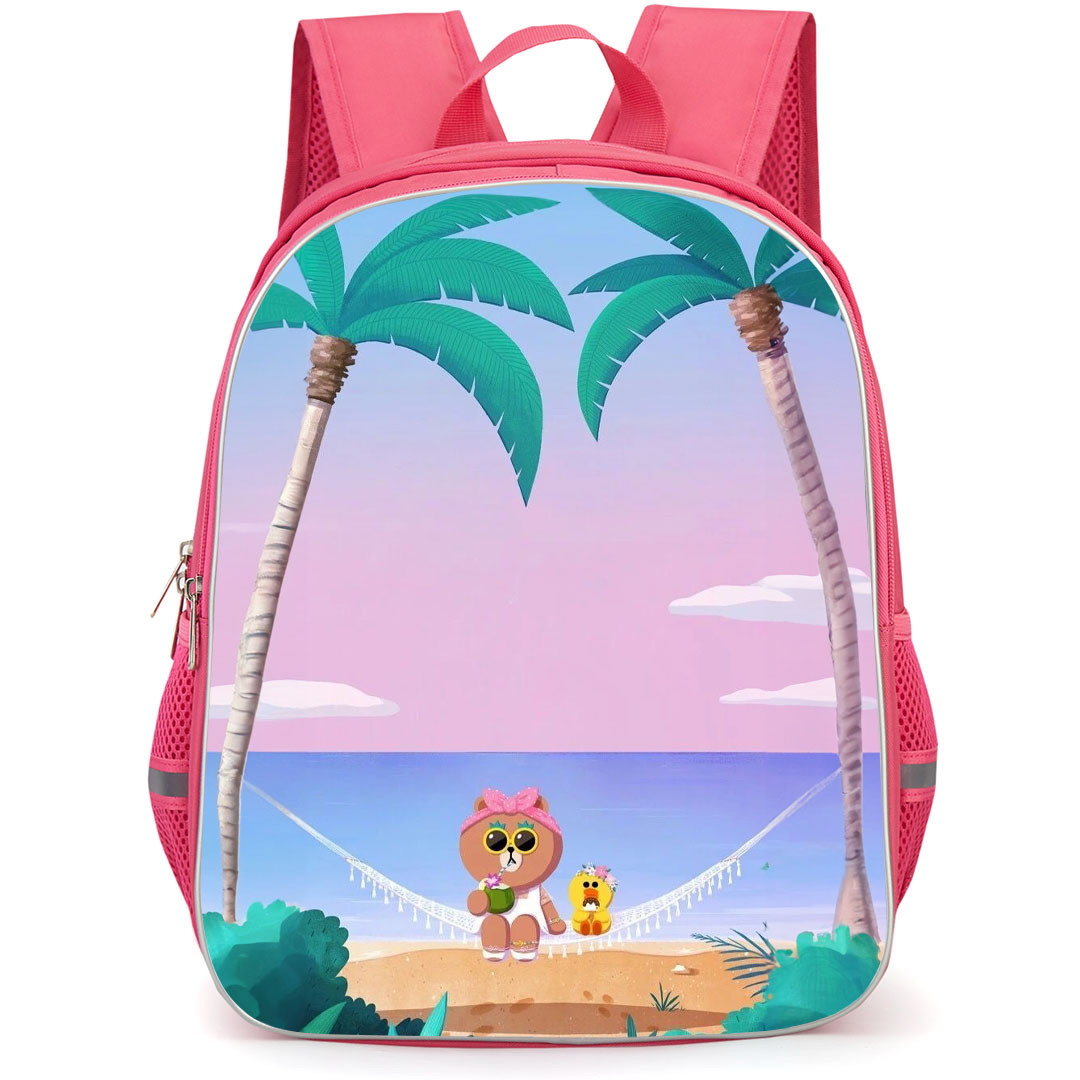 Lines Friends Choco Backpack StudentPack - Choco And Sally Sitting On Beach