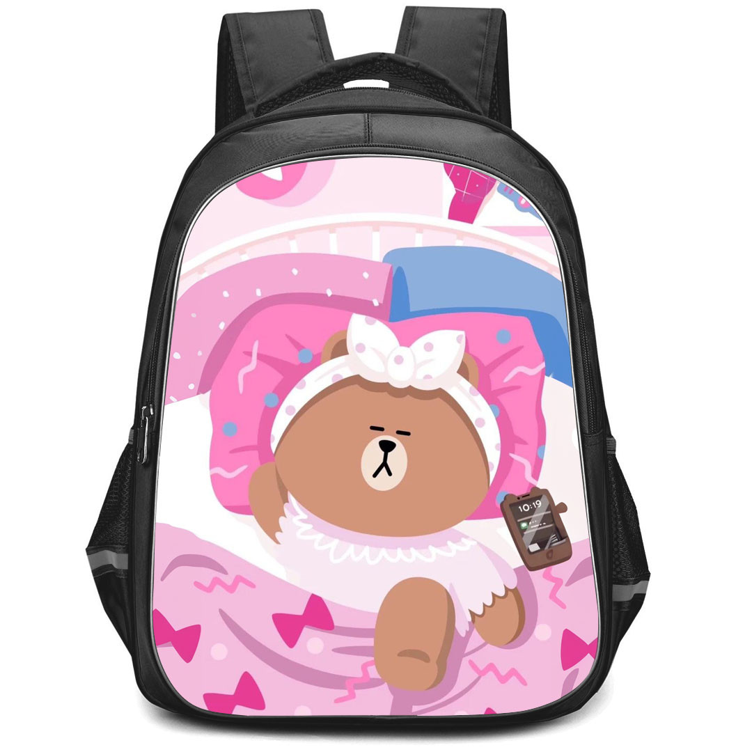 Lines Friends Choco Backpack StudentPack - Choco Sleeping On Her Bed Pink Background