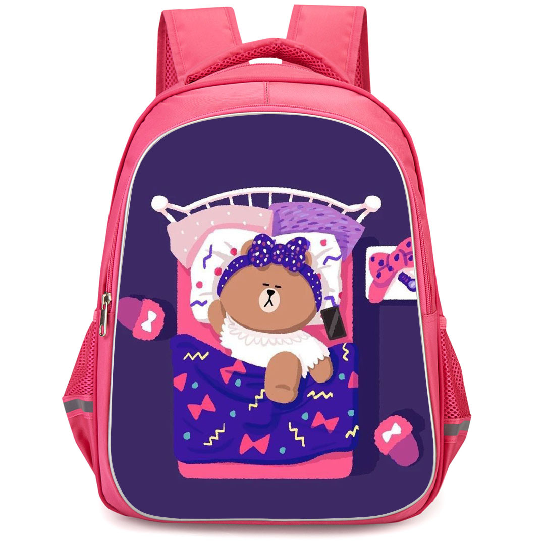 Lines Friends Choco Backpack StudentPack - Choco Sleeping On Her Bed Purple Background