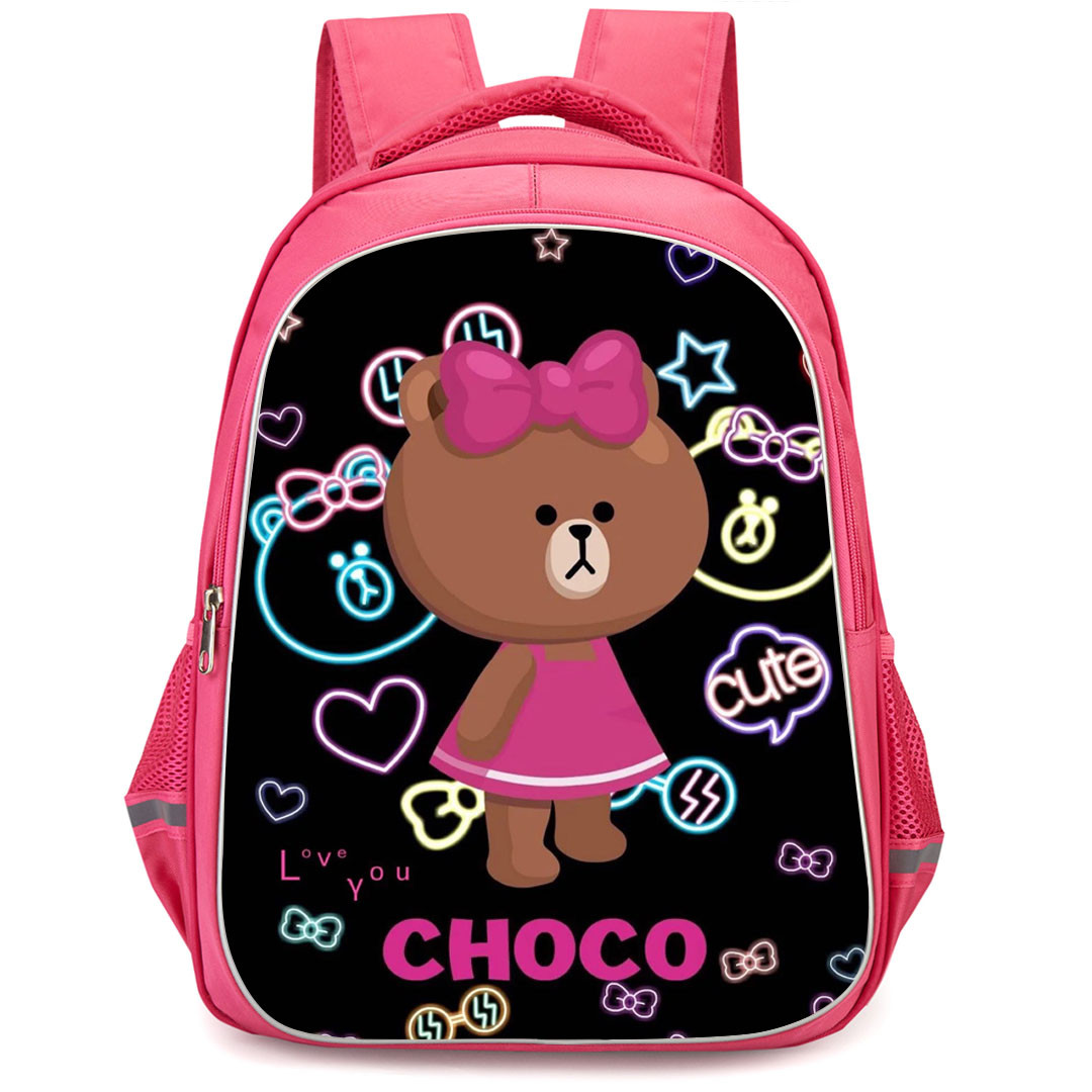 Lines Friends Choco Backpack StudentPack - Choco Standing On Black Neon Heart Shape Background