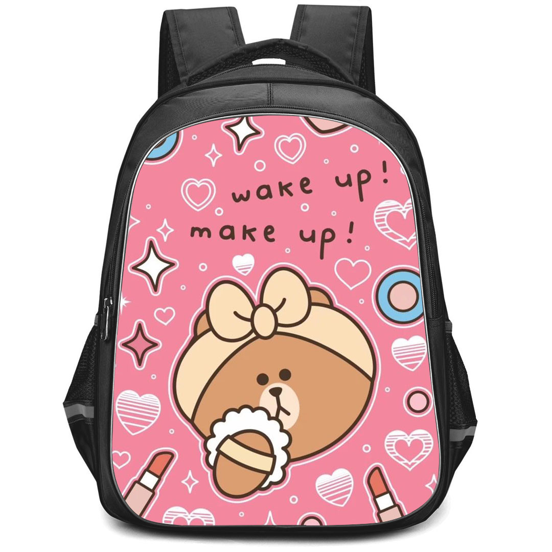 Lines Friends Choco Backpack StudentPack - Choco Wake Up Wake Up On Pink Background