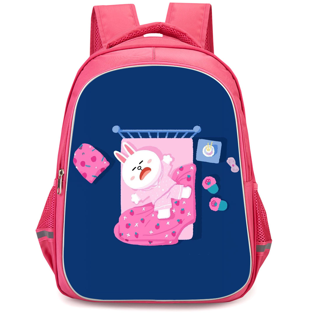 Lines Friends Cony Backpack StudentPack - Cony Crying On Bed Blue Background