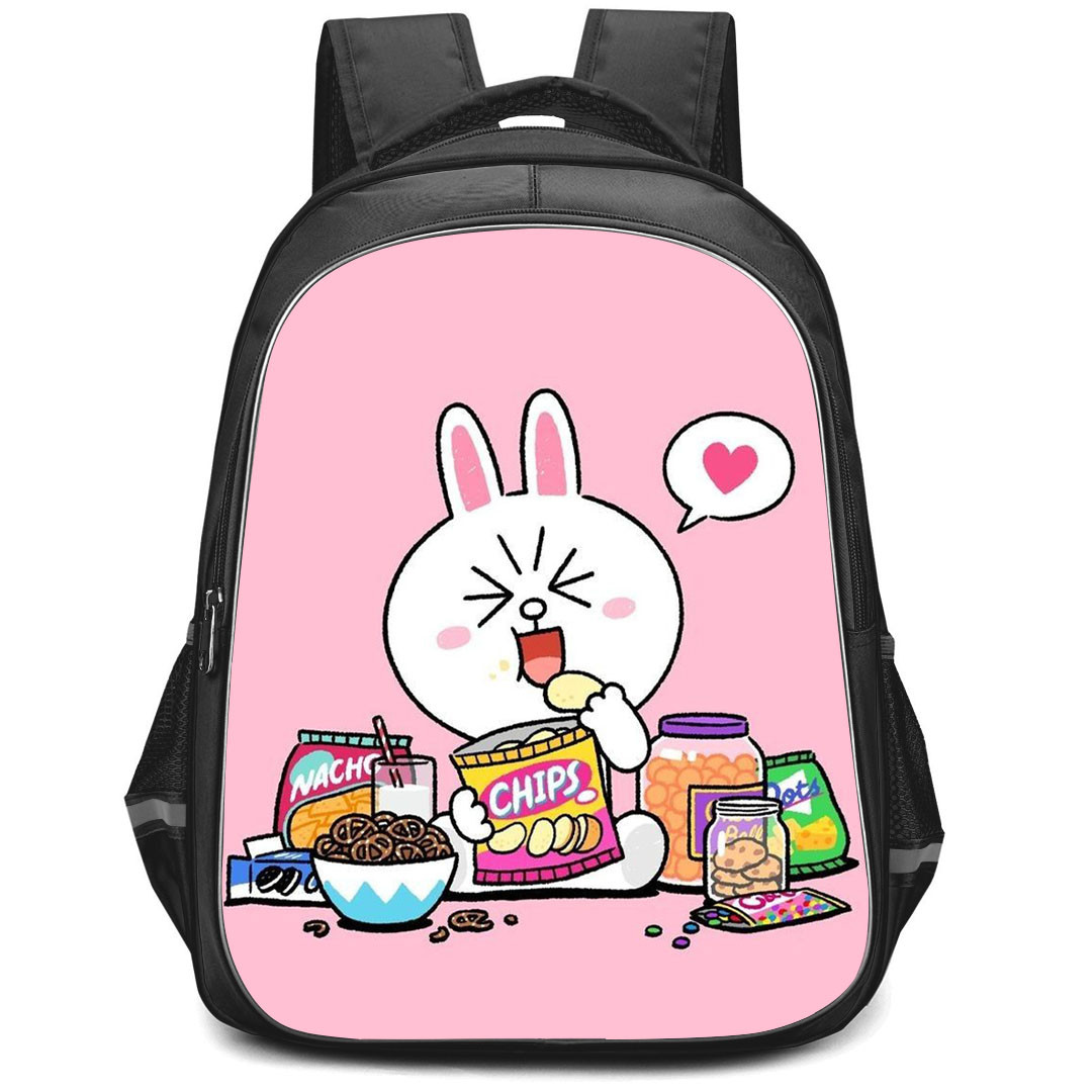 Lines Friends Cony Backpack StudentPack - Cony Eating Chips Pink Background