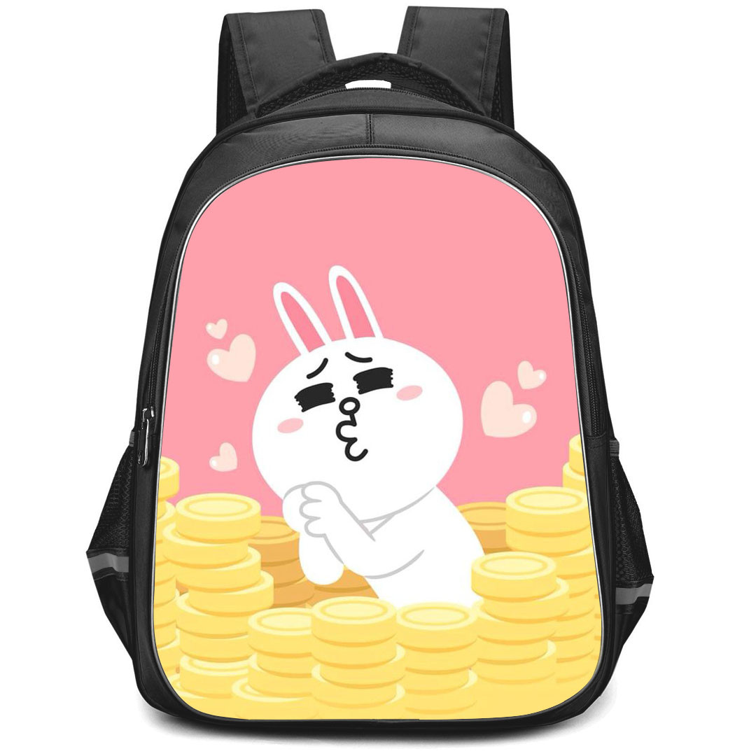 Lines Friends Cony Backpack StudentPack - Cony Standing Inside Gold Coin Pink Background