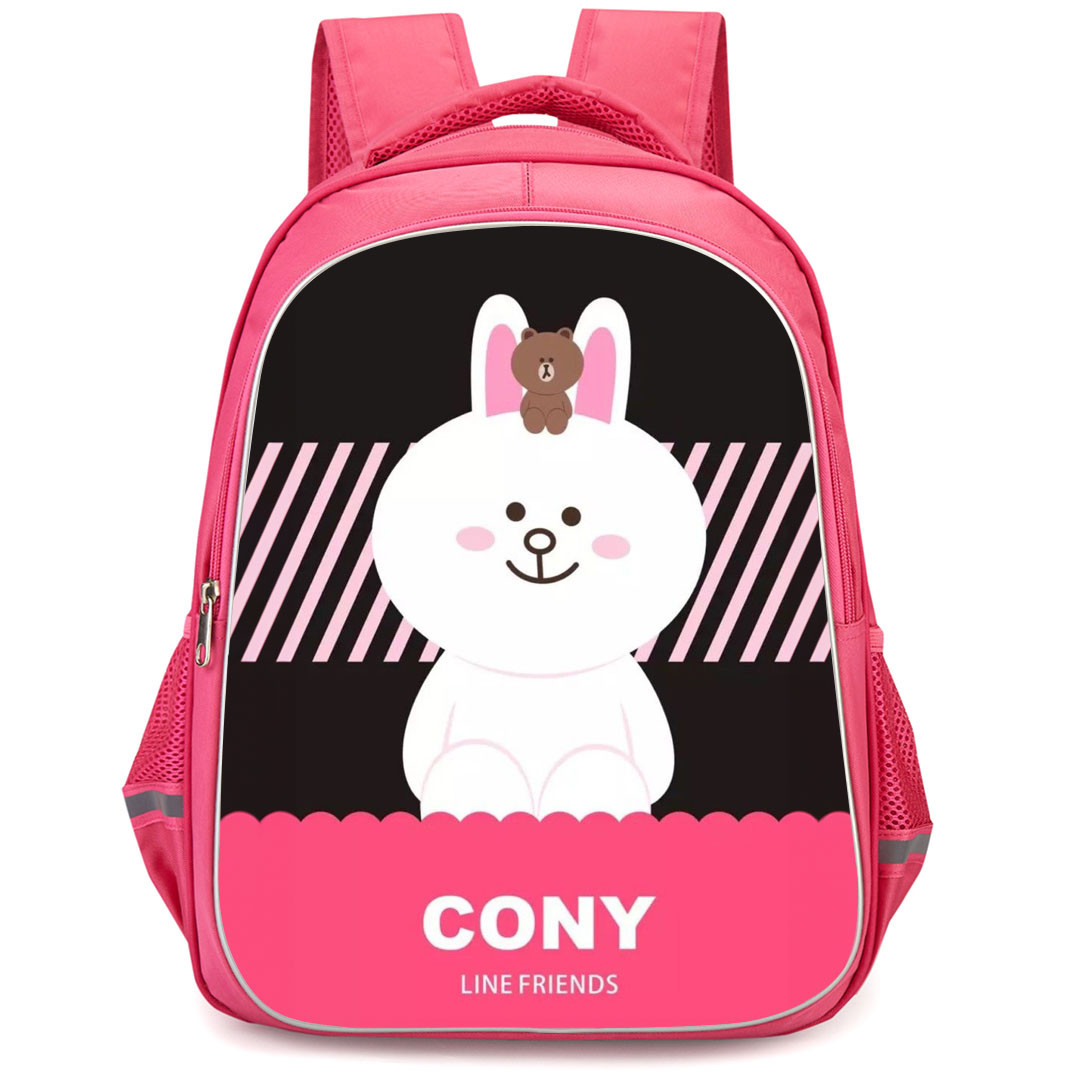 Lines Friends Cony Backpack StudentPack - Cony Sitting And Brown On Her Head Black Background