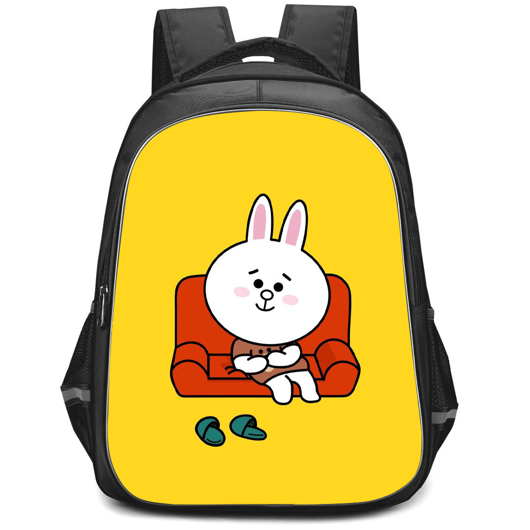 Lines Friends Cony Backpack StudentPack - Cony Sitting On A Sofa Yellow Background