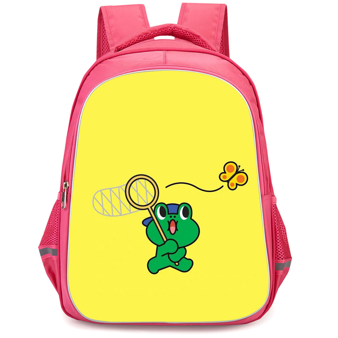 Lines Friends Leonard Backpack StudentPack - Leonard Catching Butterfly On Yellow Background