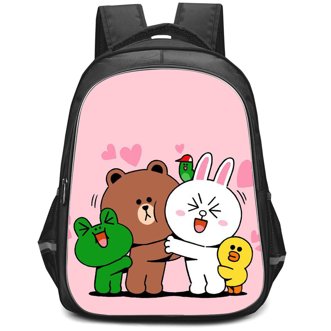 Lines Friends Backpack StudentPack - Lines Friends Love Each Other Pink Background