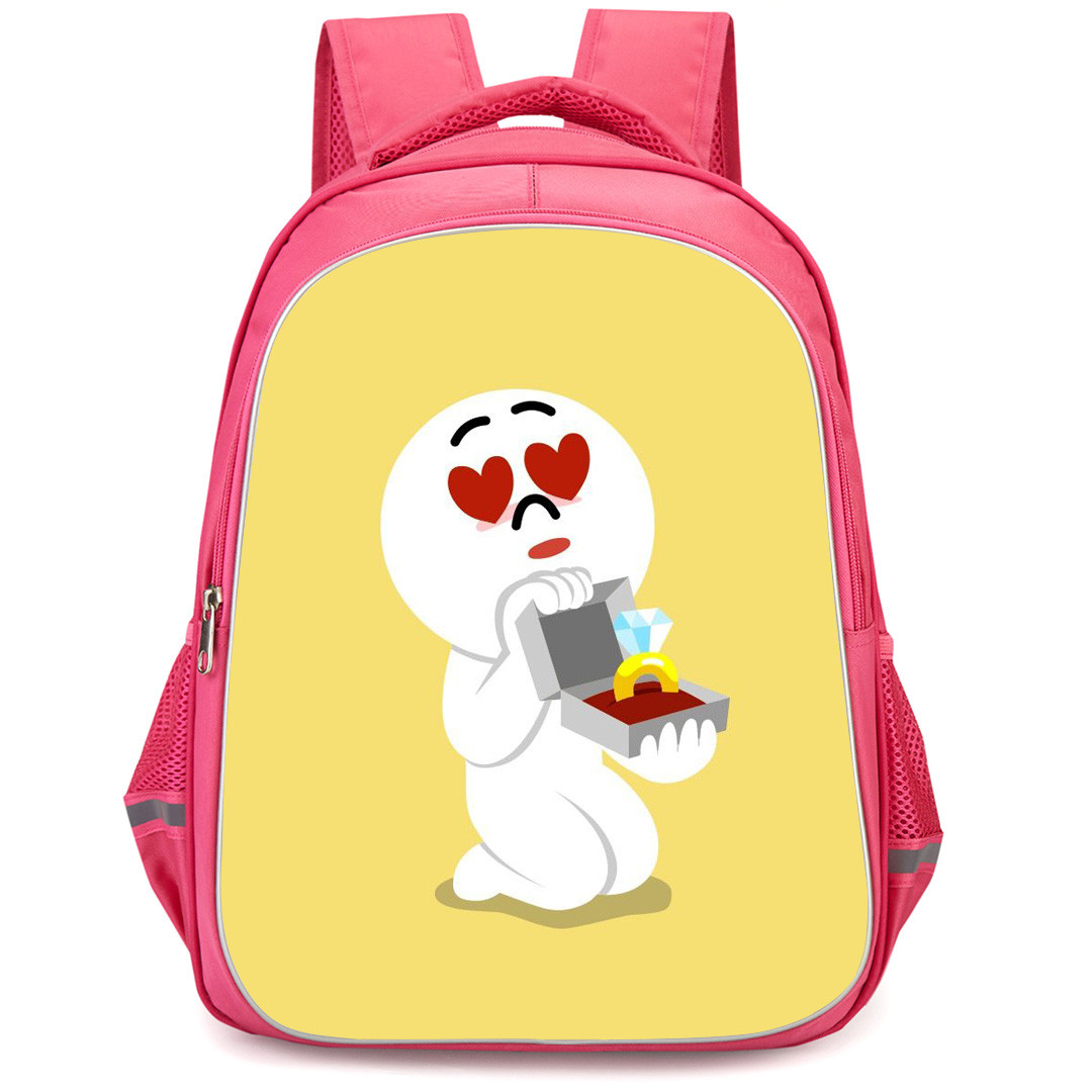 Lines Friends Moon Backpack StudentPack - Moon Holding Diamond Ring On Yellow Background