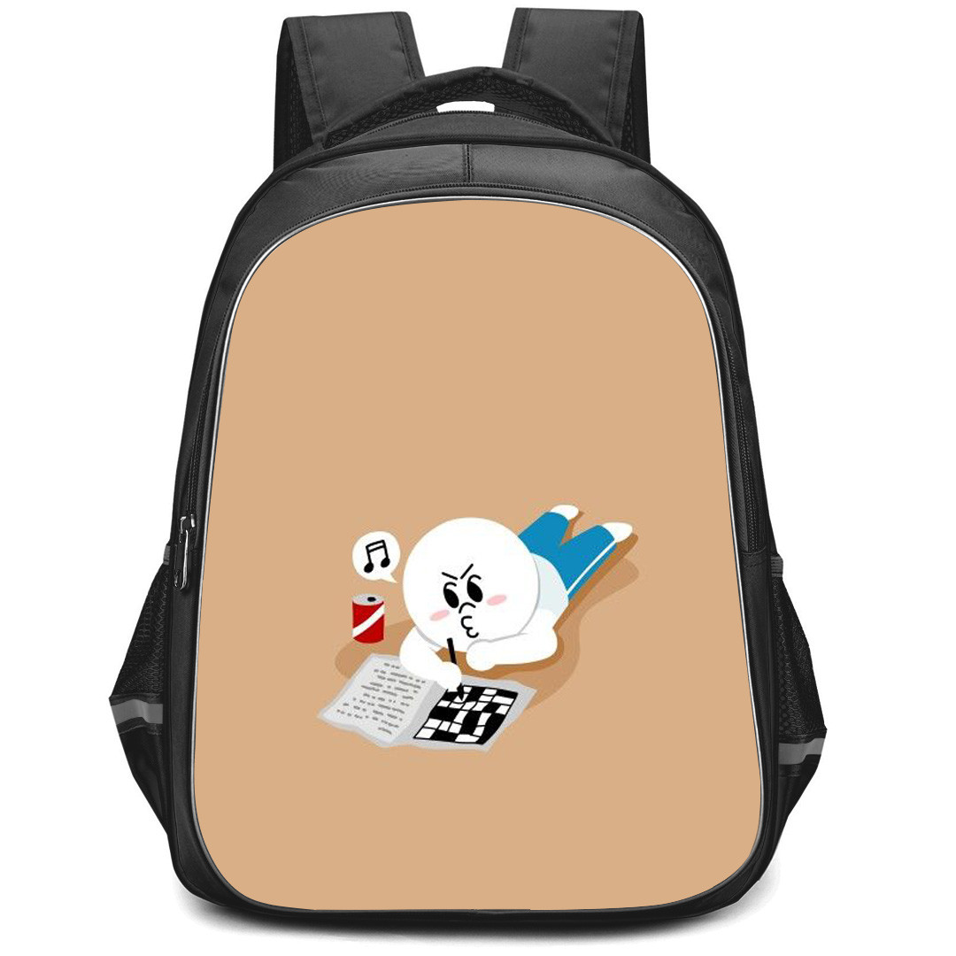 Lines Friends Moon Backpack StudentPack - Moon Studying Poster Brown Background