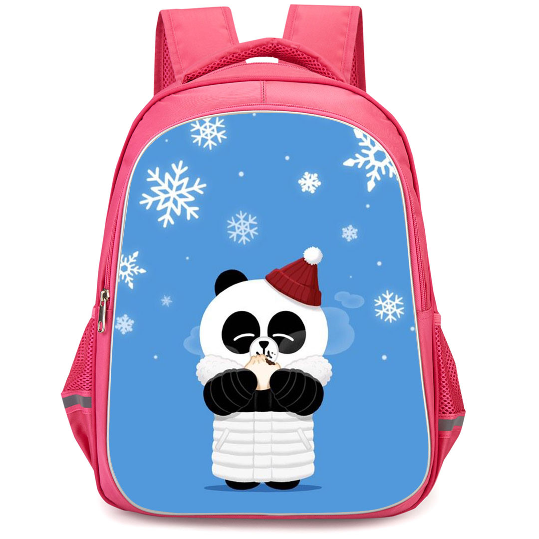 Lines Friends Pangyo Backpack StudentPack - Pangyo Standing Under Snowfall On Blue Background