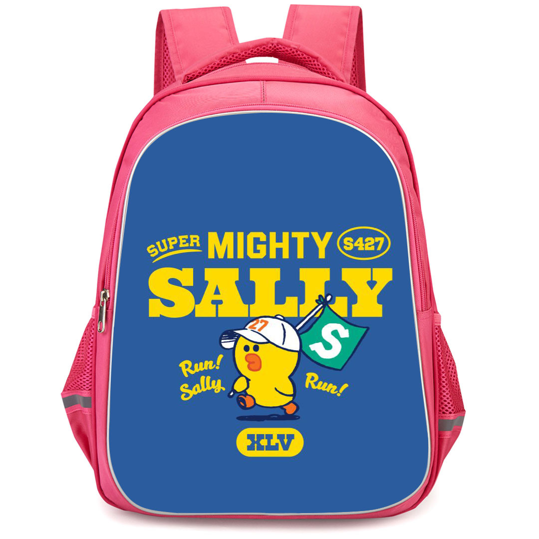 Lines Friends Sally Backpack StudentPack - Sally Super Mighty Run Poster On Blue Background