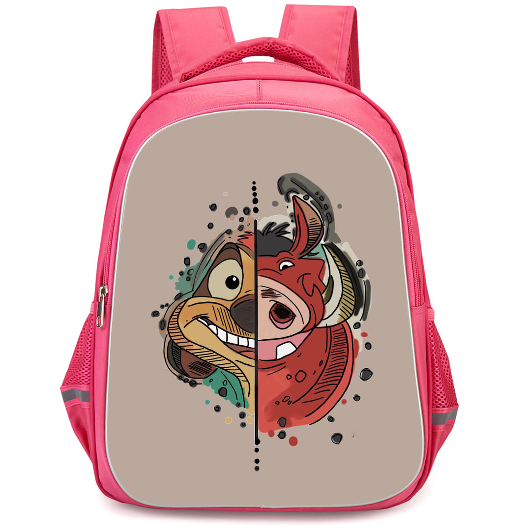 The Lion King Backpack StudentPack - The Lion King Pumbaa And Timon Face On Brown Background