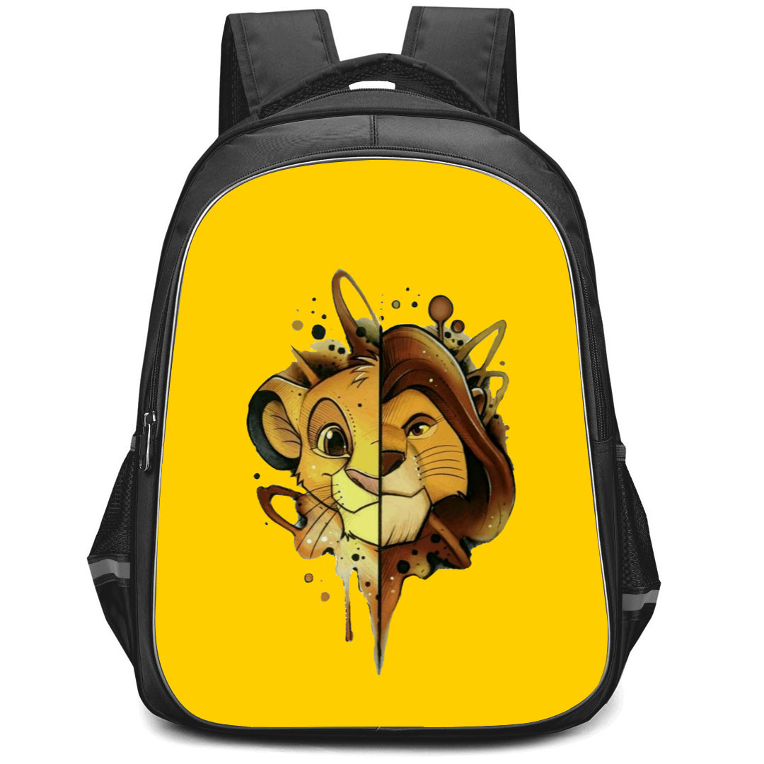 The Lion King Simba Backpack StudentPack - Simba Baby And Adult Side By Side On Yellow Background